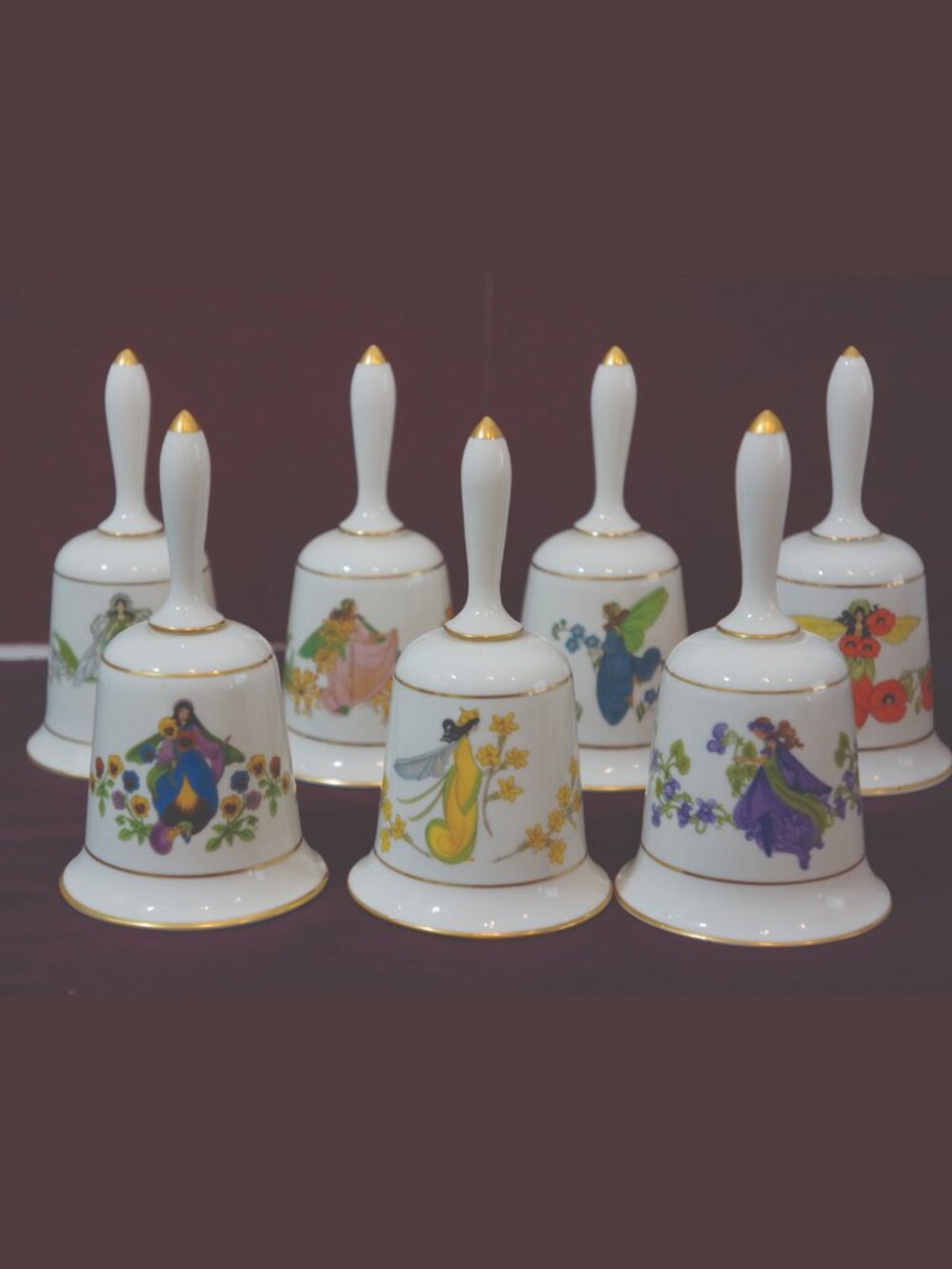 Vtg 1979 Franklin Porcelain Flower Fairy Bells Lot of 7